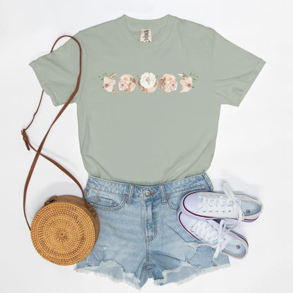 Romantic Floral Moon Phases Comfort Colors Tee Bay