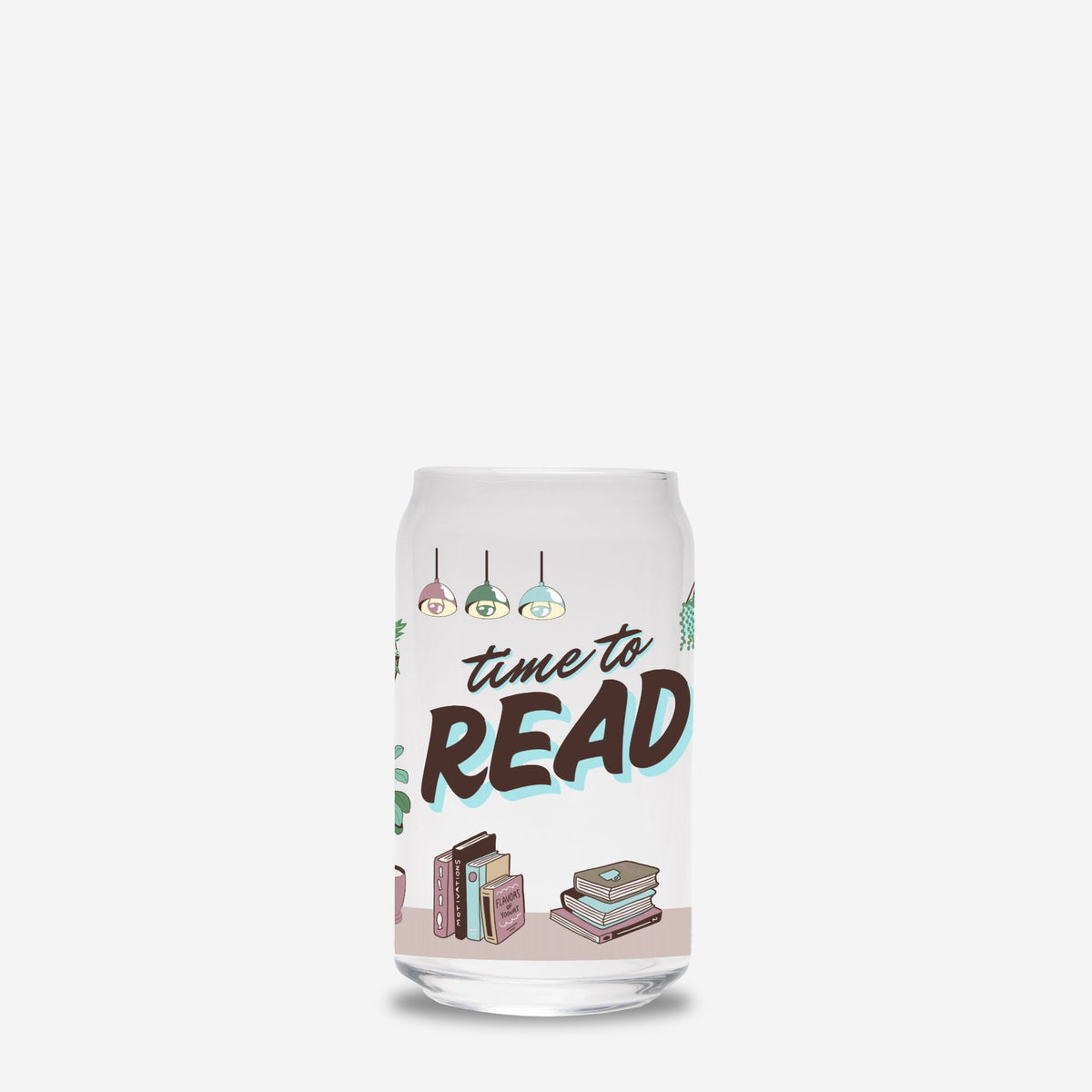 Time to Read Glass Can 16oz No Straw or Lid