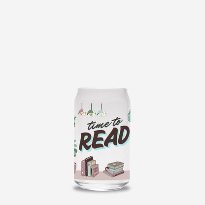Time to Read Glass Can 16oz No Straw or Lid