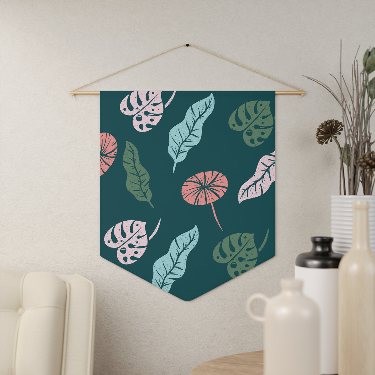 Minimalist Leaves Pin Banner - Enamel Pin Collection Display Flag 18" × 21"