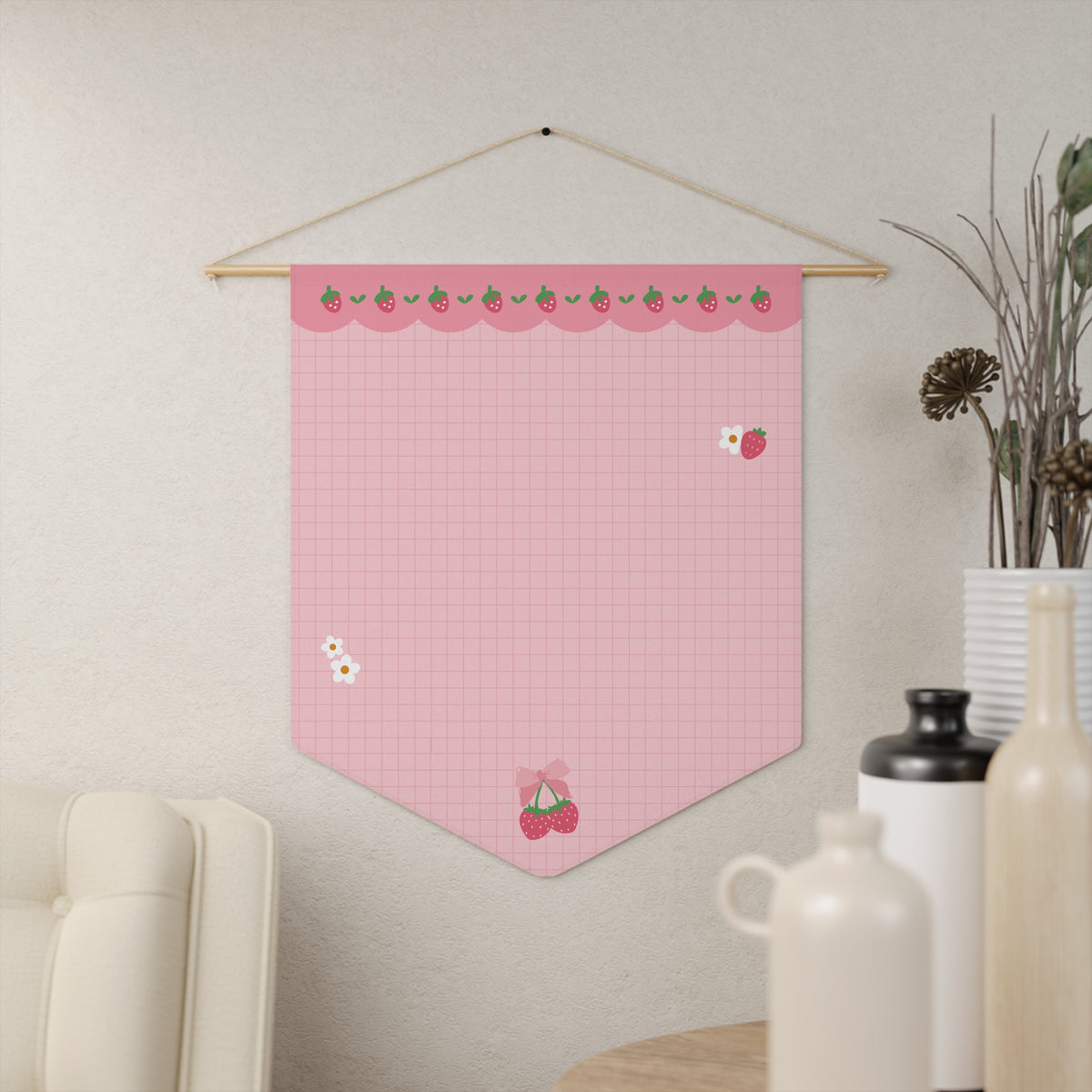 Sweet Strawberries Pin Banner - Enamel Pin Collection Display Flag 18" × 21"