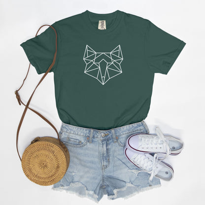 Geometric Fox Comfort Colors Tee Blue Spruce