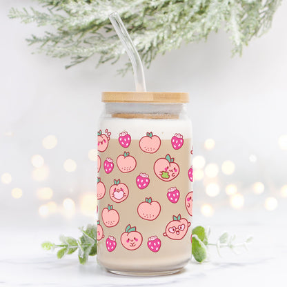 Peaches and StrawberriesGlass Can 16oz Add Straw + Lid