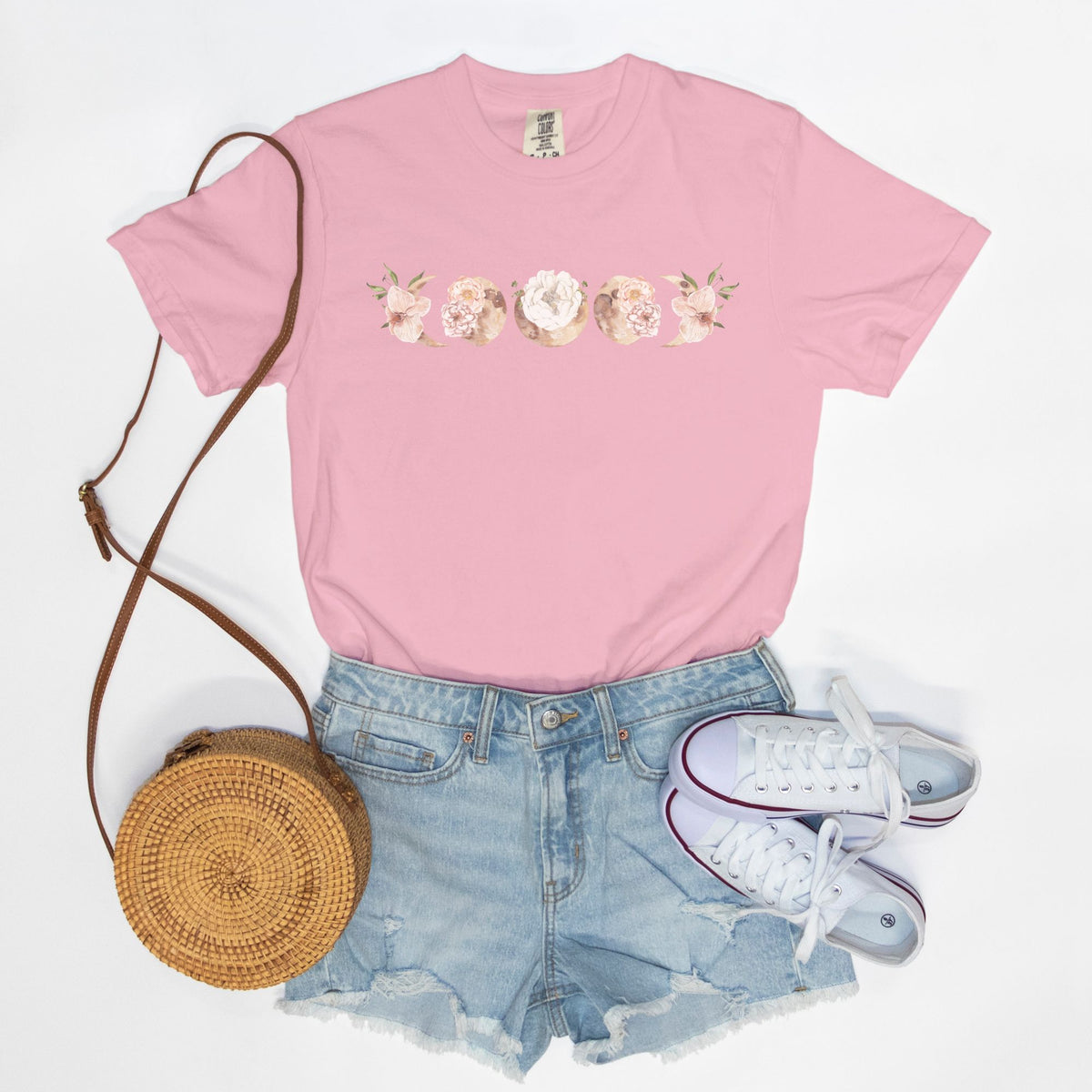 Romantic Floral Moon Phases Comfort Colors Tee Blossom