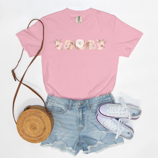 Romantic Floral Moon Phases Comfort Colors Tee Blossom