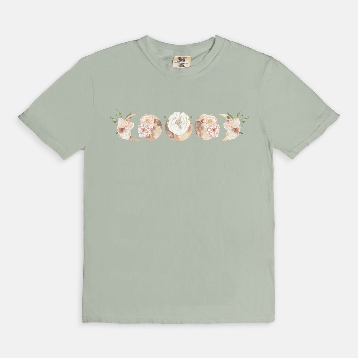 Romantic Floral Moon Phases Comfort Colors Tee