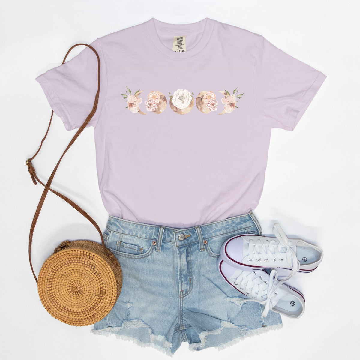 Romantic Floral Moon Phases Comfort Colors Tee Orchid