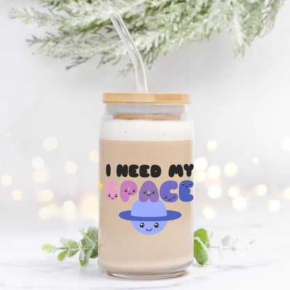 I Need My Space Glass Can 16oz Add Straw + Lid