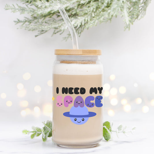 I Need My Space Glass Can 16oz Add Straw + Lid