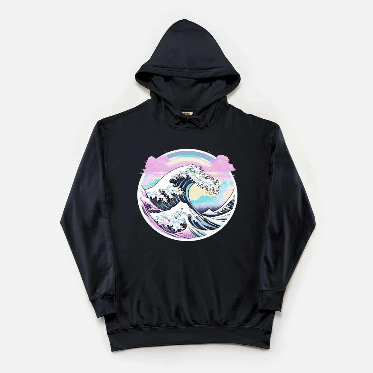 Pastel Great Wave Comfort Colors Lightweight Hooded Sweatshirt Black