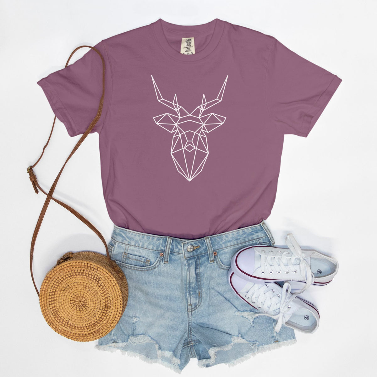 Geometric Deer Comfort Colors Tee Berry