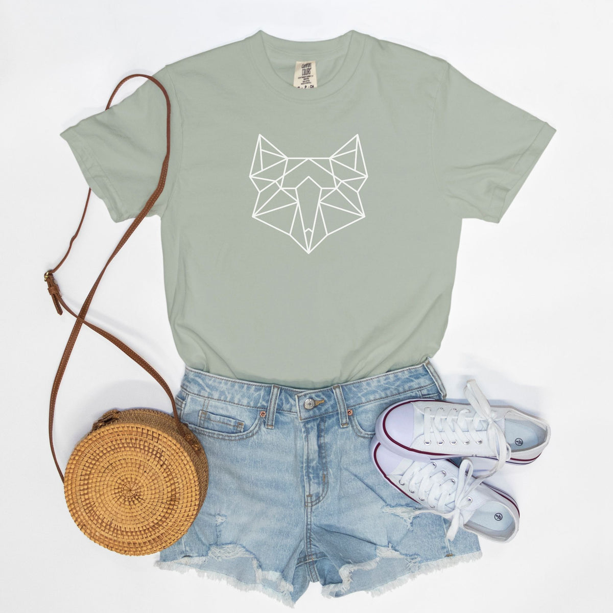 Geometric Fox Comfort Colors Tee Bay