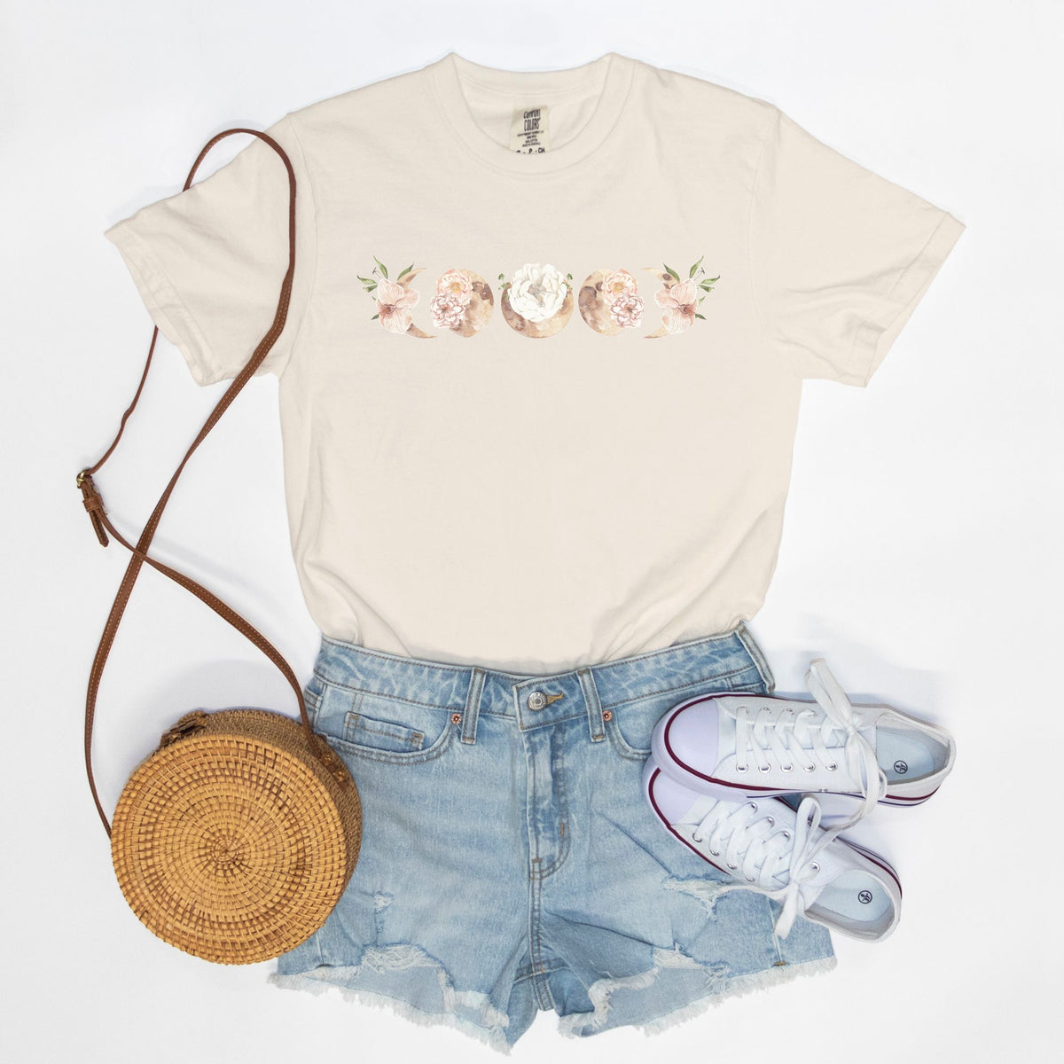 Romantic Floral Moon Phases Comfort Colors Tee Ivory