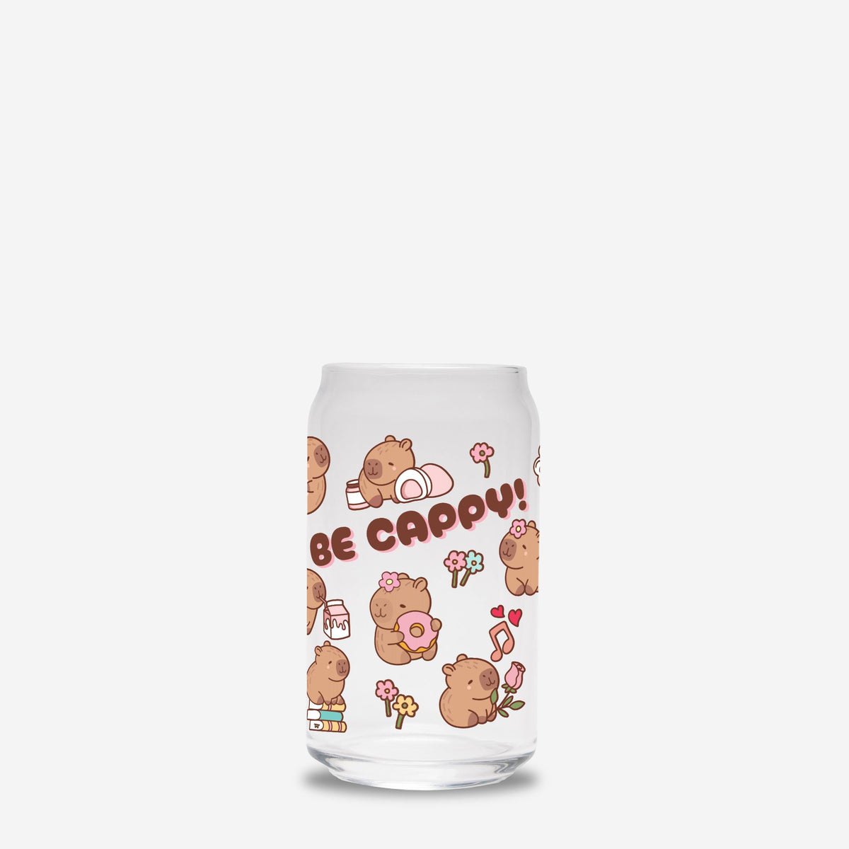 Be Cappy Cabybaras Glass Can 16oz No Straw or Lid