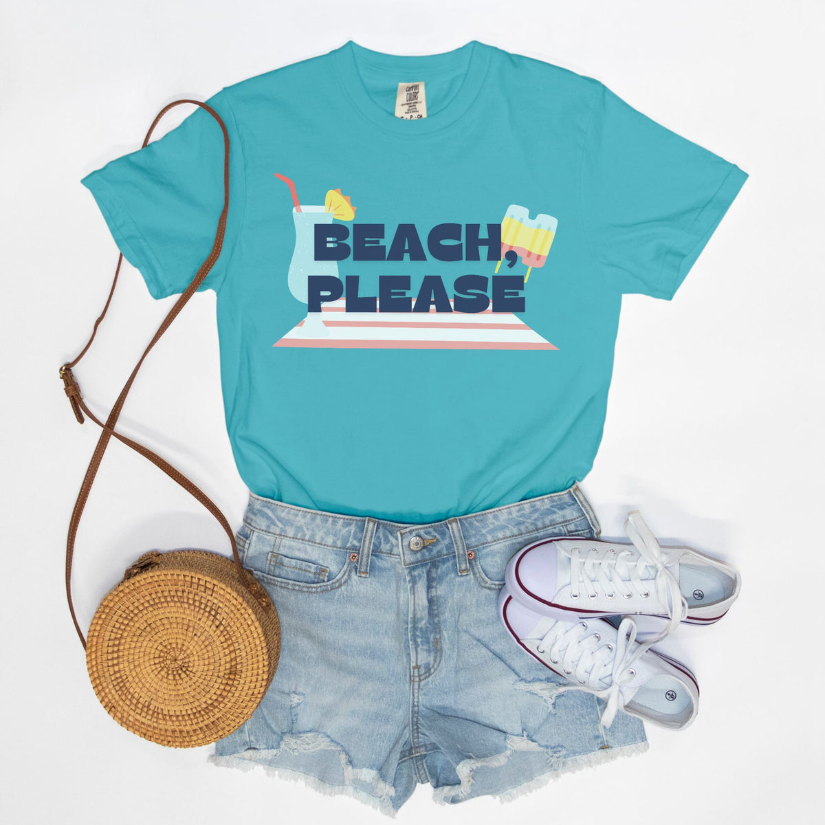 Beach, Please Comfort Colors Tee Lagoon