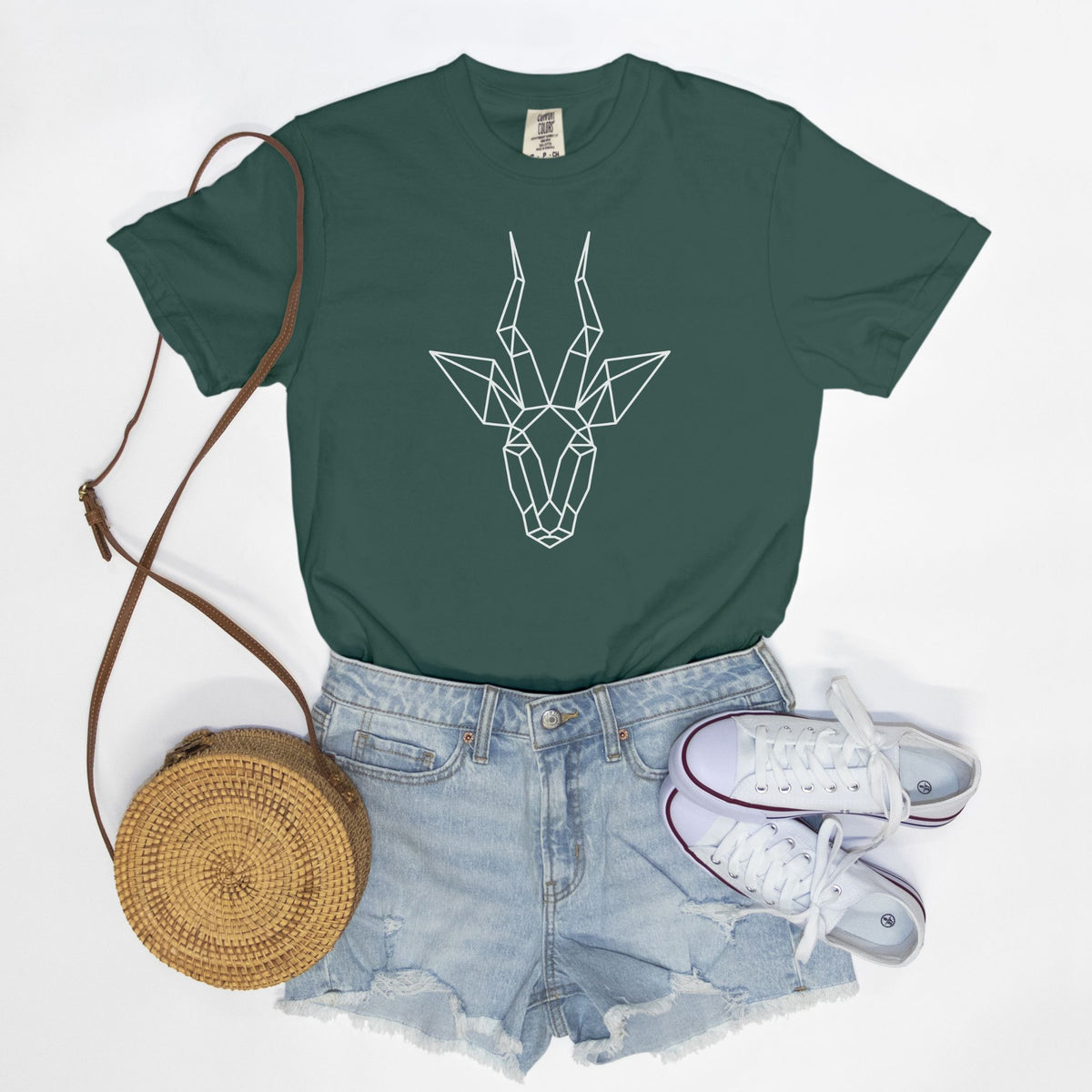 Geometric Antelope Comfort Colors Tee Blue Spruce