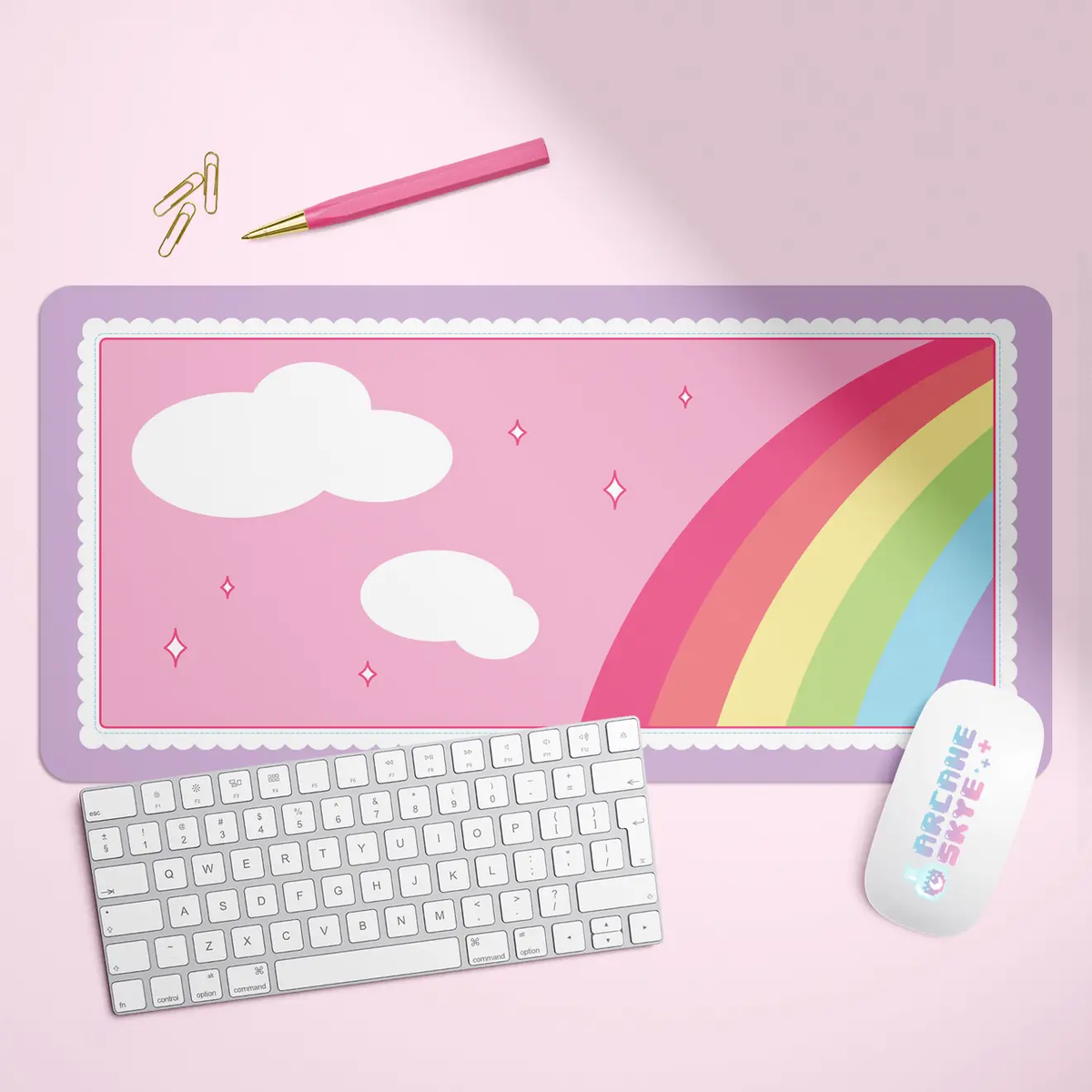 Kawaii Rainbow X-Large Desk Mat Gaming Mousepad 18x36"