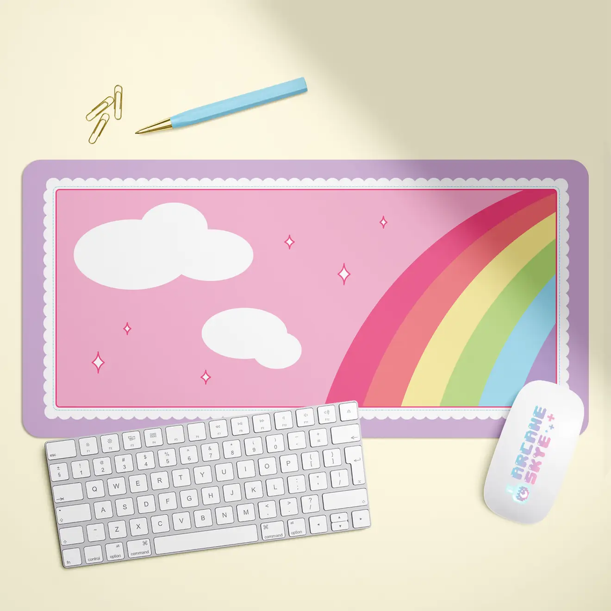 Kawaii Rainbow X-Large Desk Mat Gaming Mousepad 18x36"