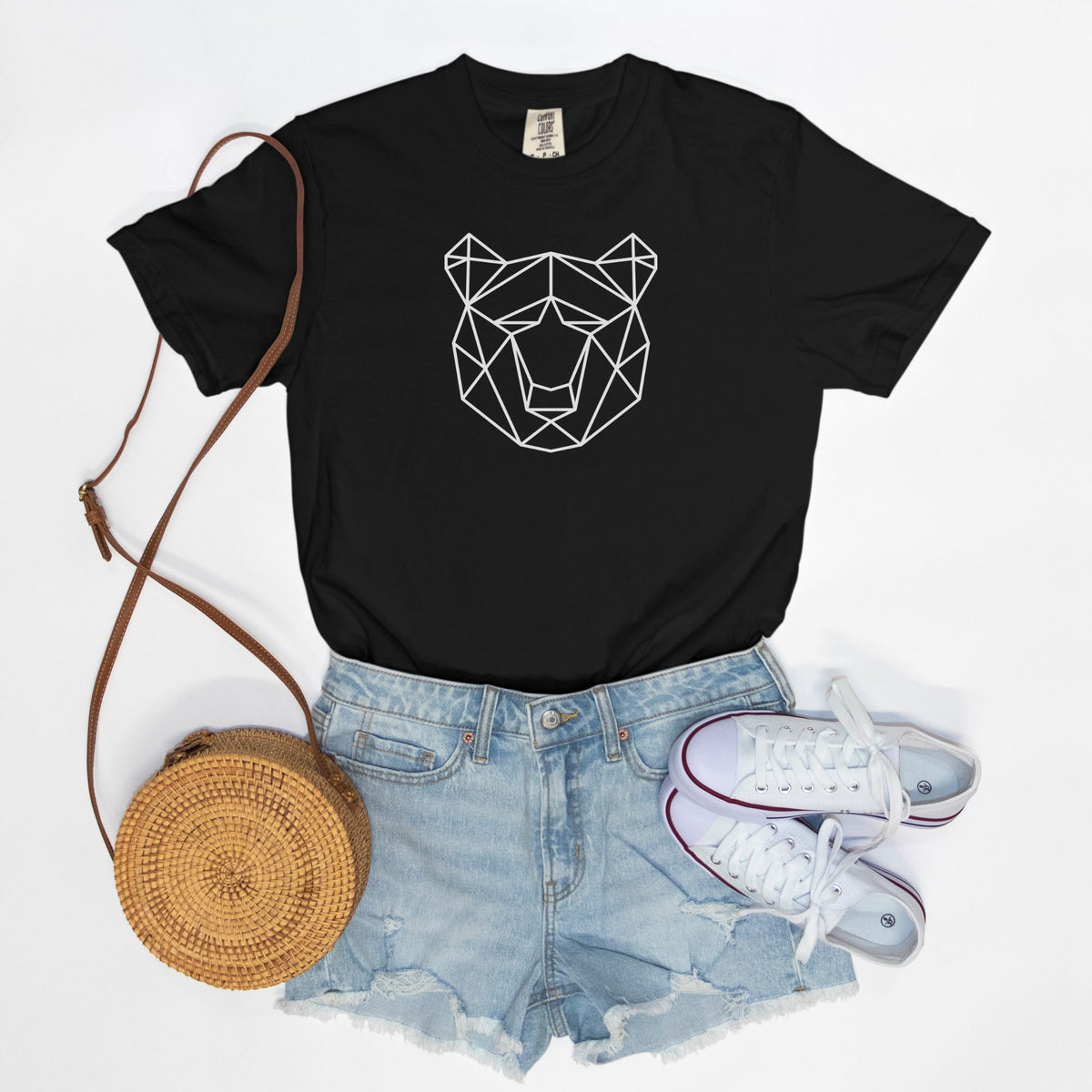 Geometric Bear Comfort Colors Tee Black