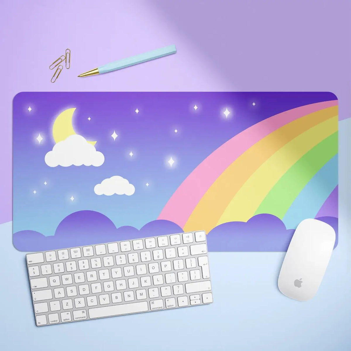 Nighttime Rainbow X-Large Desk Mat Gaming Mousepad 18x36"