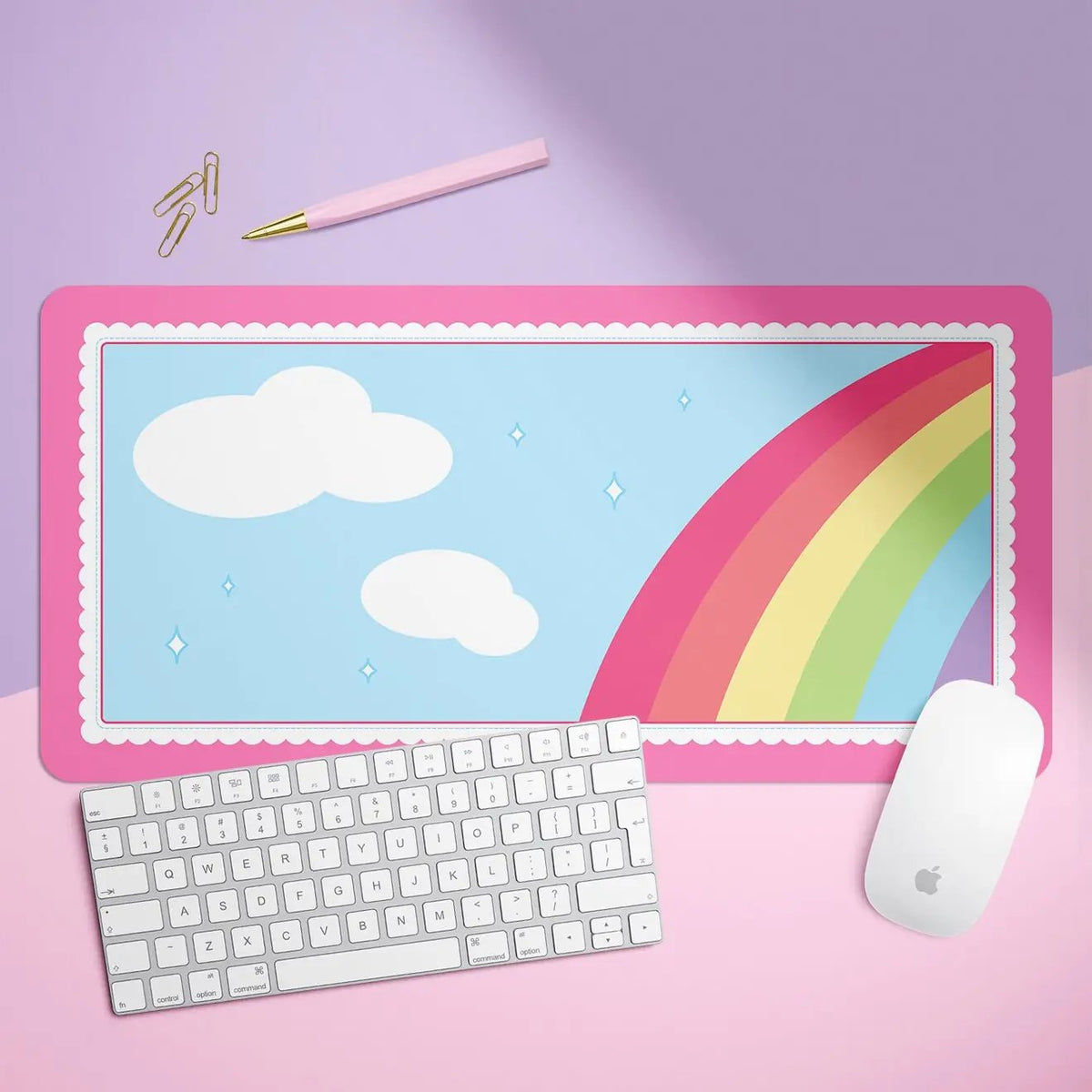 Bright Kawaii Rainbow X-Large Desk Mat Gaming Mousepad 18x36"