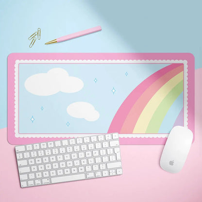 Light Kawaii Rainbow X-Large Desk Mat Gaming Mousepad 18x36"