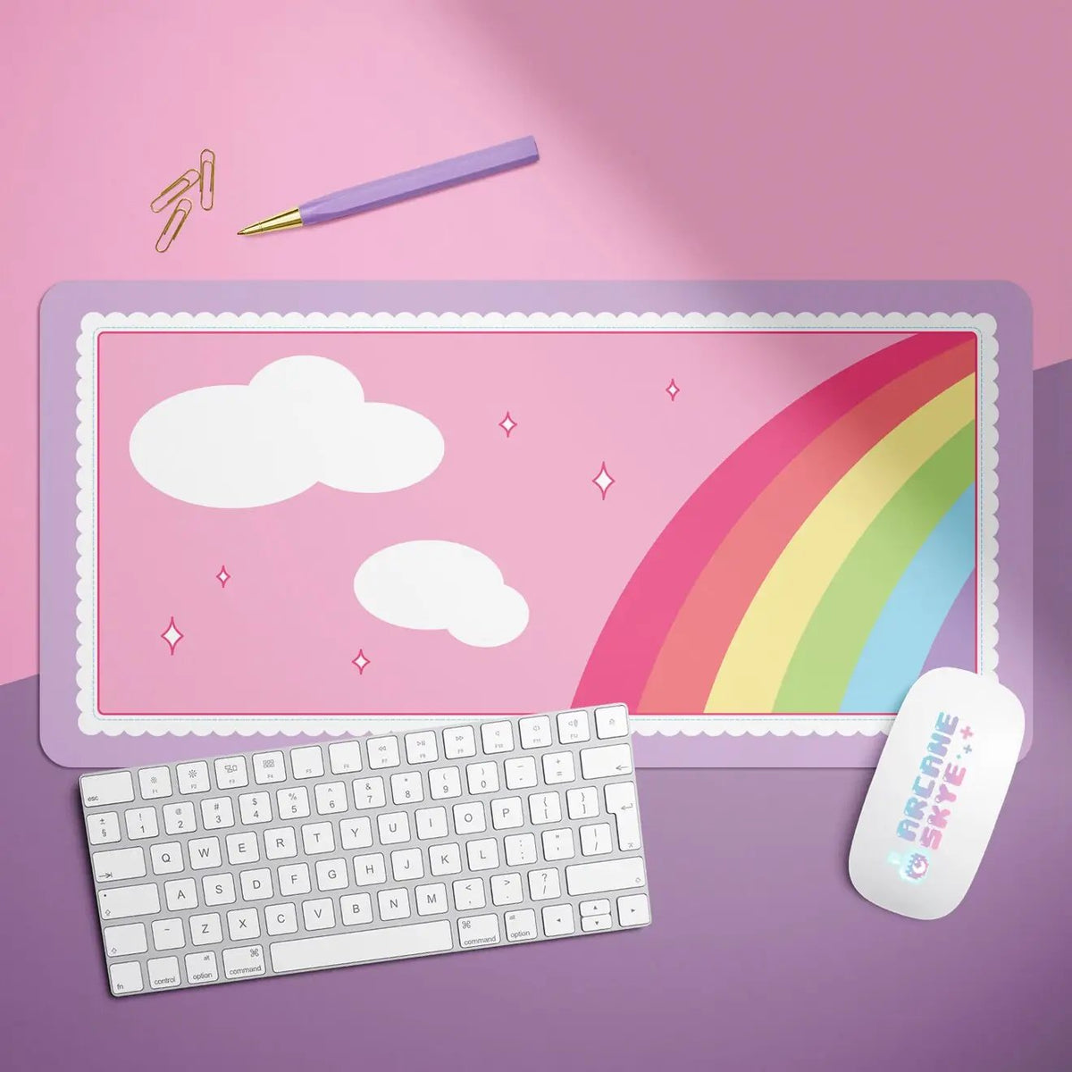 Kawaii Rainbow X-Large Desk Mat Gaming Mousepad 18x36"